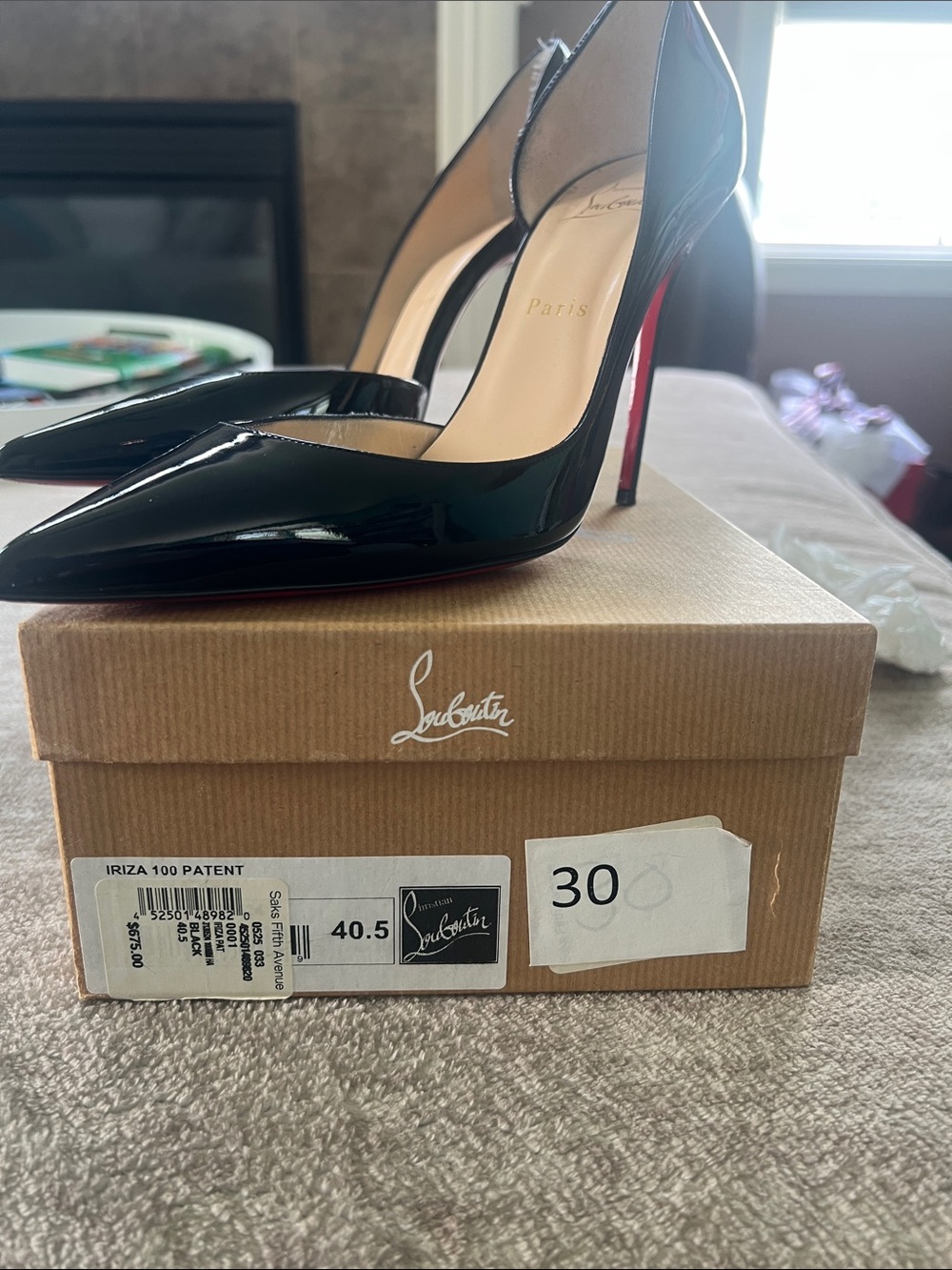 Christian Louboutin IRIZA 100 Black Patent Leather Pumps with Red Soles